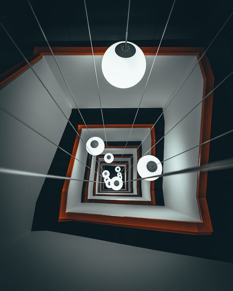 Pendant Lamps in Spiral Stairs